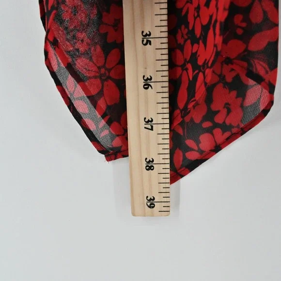 Karl Lagerfeld Ruched Floral Midi Skirt Size 8 Chiffon Ruffle Handkerchief Hem - Picture 5 of 14